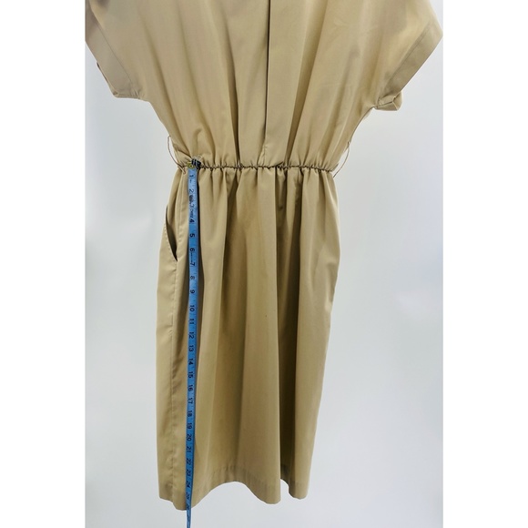 Vintage Khaki Camp Front Button Belted Elastic Waist Short Sleeve Dress - Picture 4 of 14